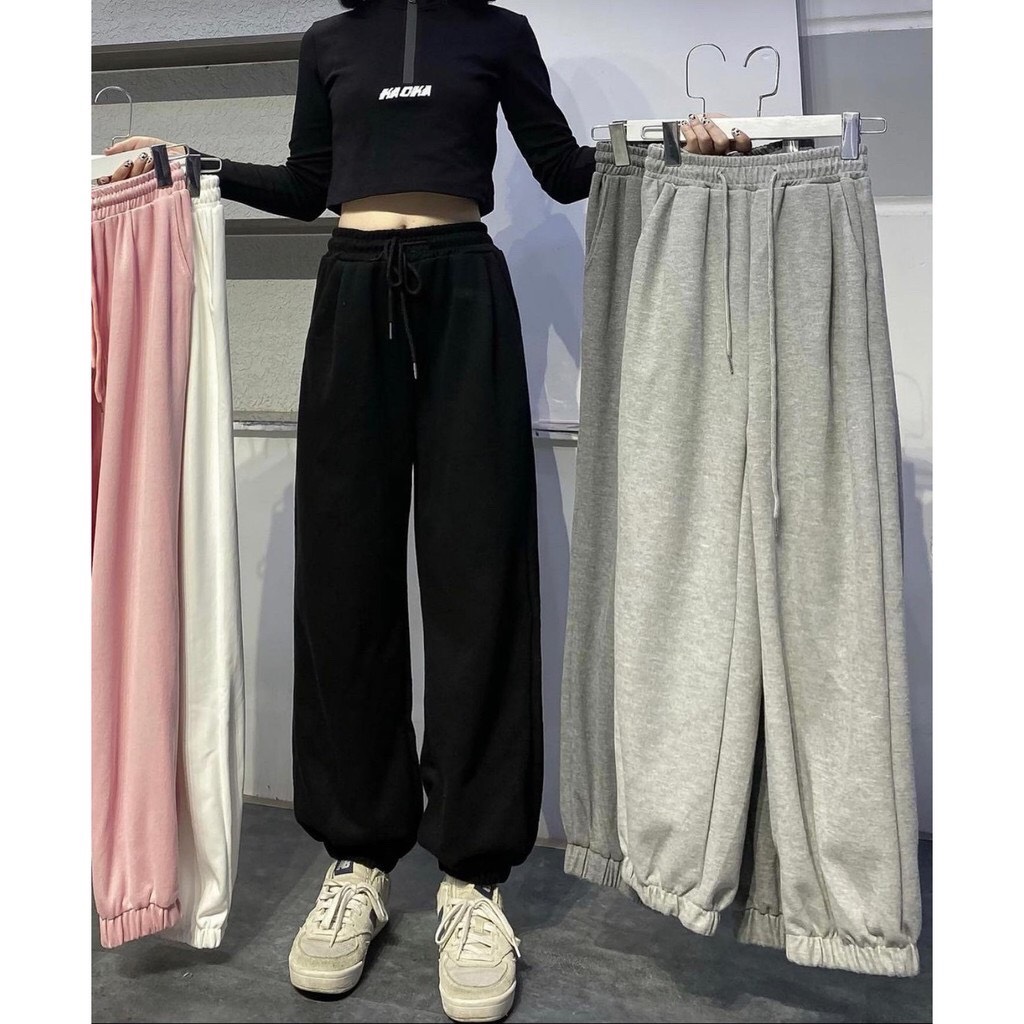 Quần jogger nữ dài ống rộng có bo simple ulzzang