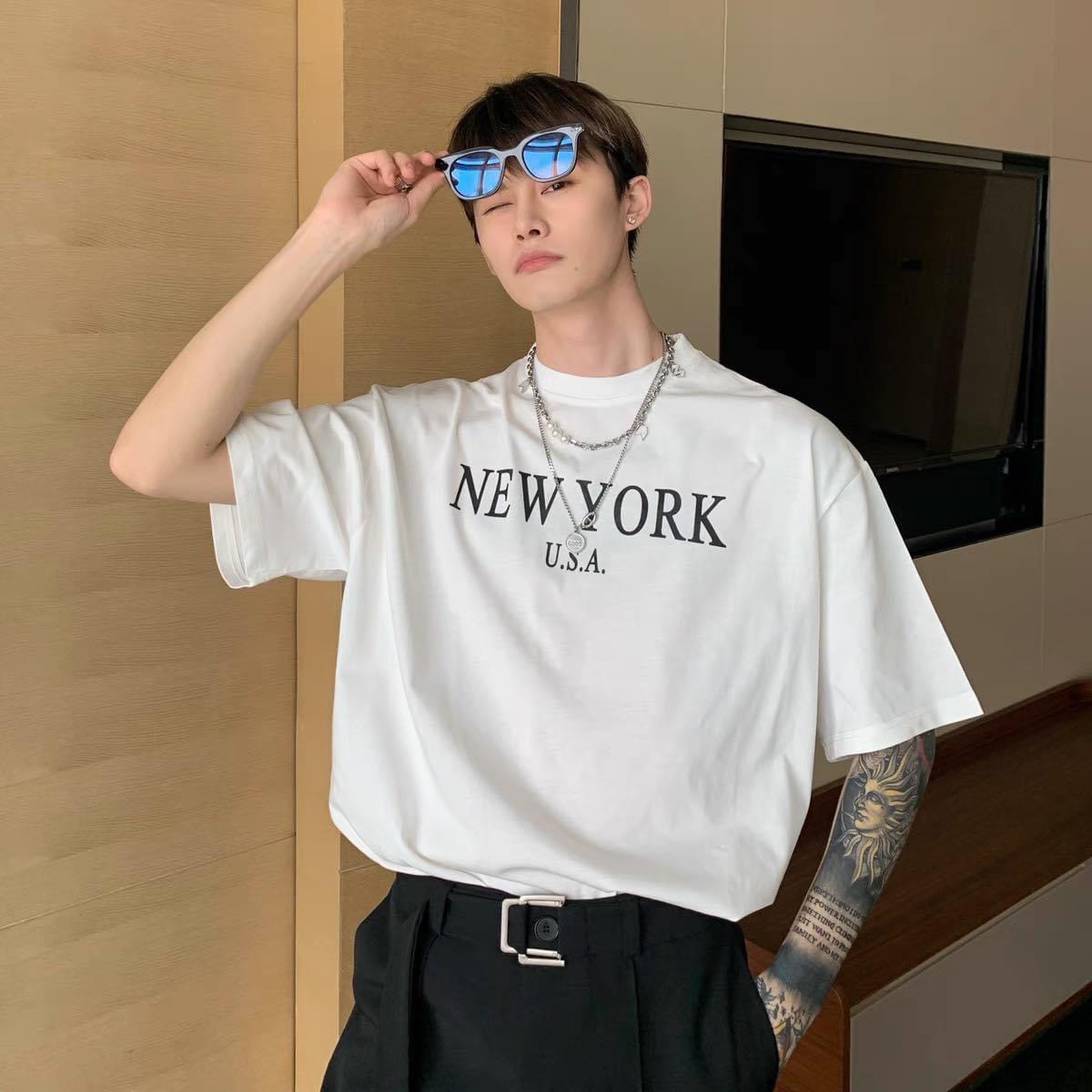 Áo phông cotton chữ new york hai màu trắng đen đẹp. áo thun đẹp mát in new york cute . áo phông new york đẹp mát unisex, áo đôi nam nữ