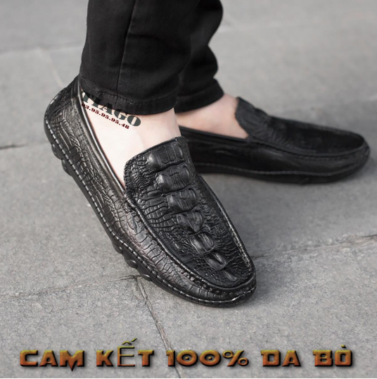 GIÀY LƯỜI NAM , GIÀY MỌI NAM DA BÒ IN VÂN CÁ SẤU SANG TRỌNG ĐẲNG CẤP -BẢO HÀNH 12 THÁNG -CS05
