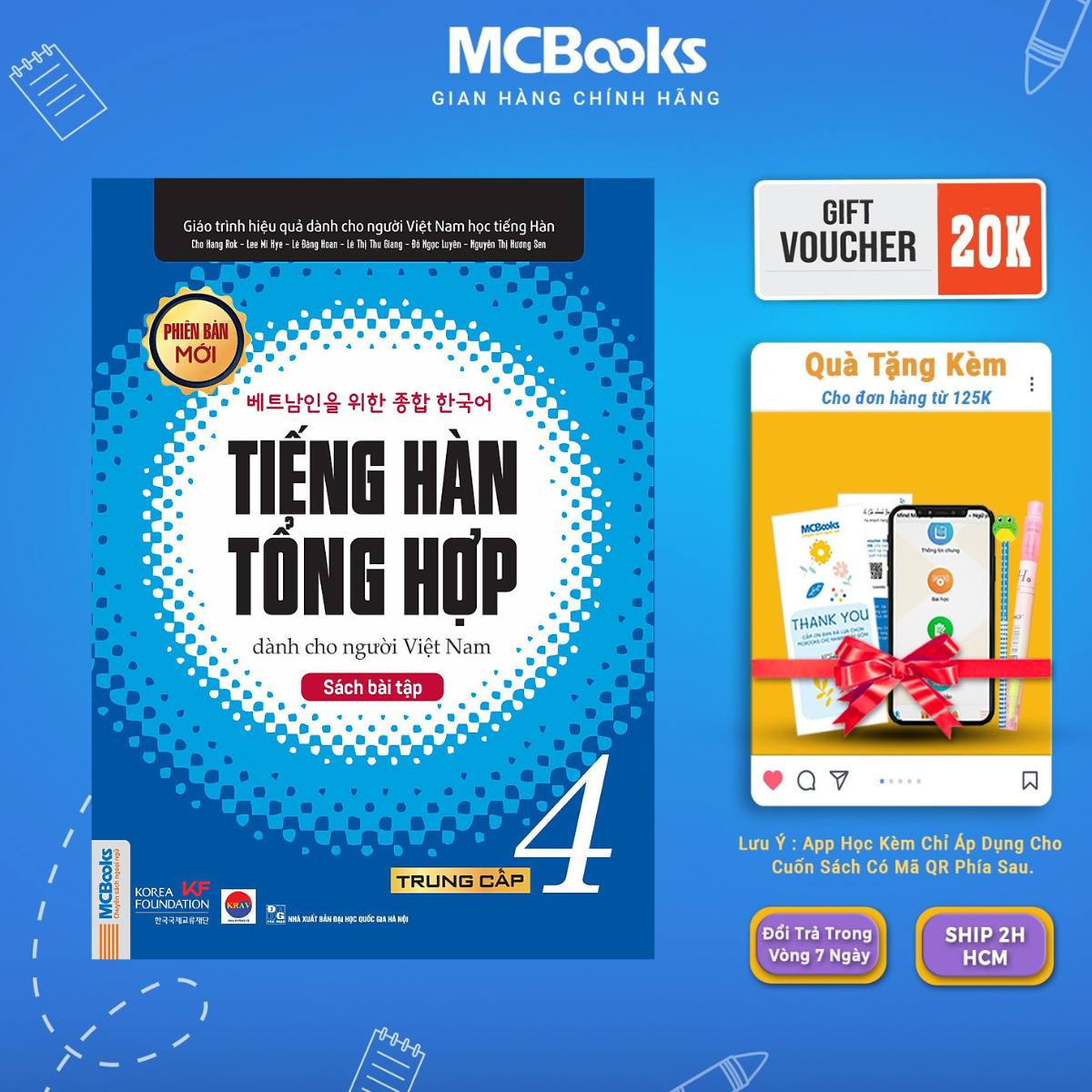 Sách - Bài tập Tiếng Hàn tổng hợp trung cấp 4 - Luyện càng nhiều nhớ càng lâu - McBooks
