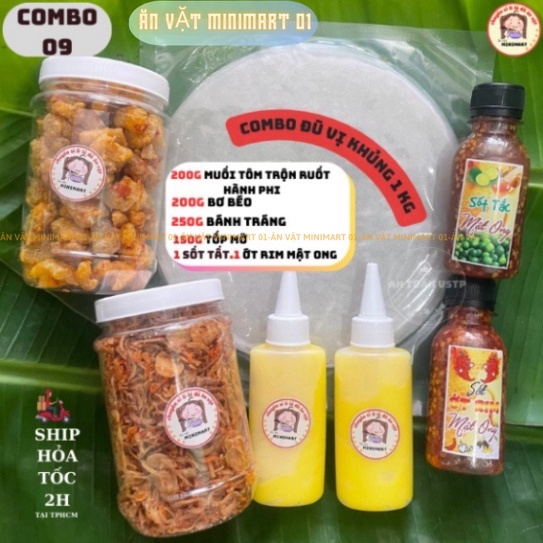 Combo Bánh Tráng Phơi Sương - Muối Tôm Hành Phi - Túi bơ béo Siêu Ngon - Ăn Là Mê - CB-B.03 - ĂN VẶT MINIMART