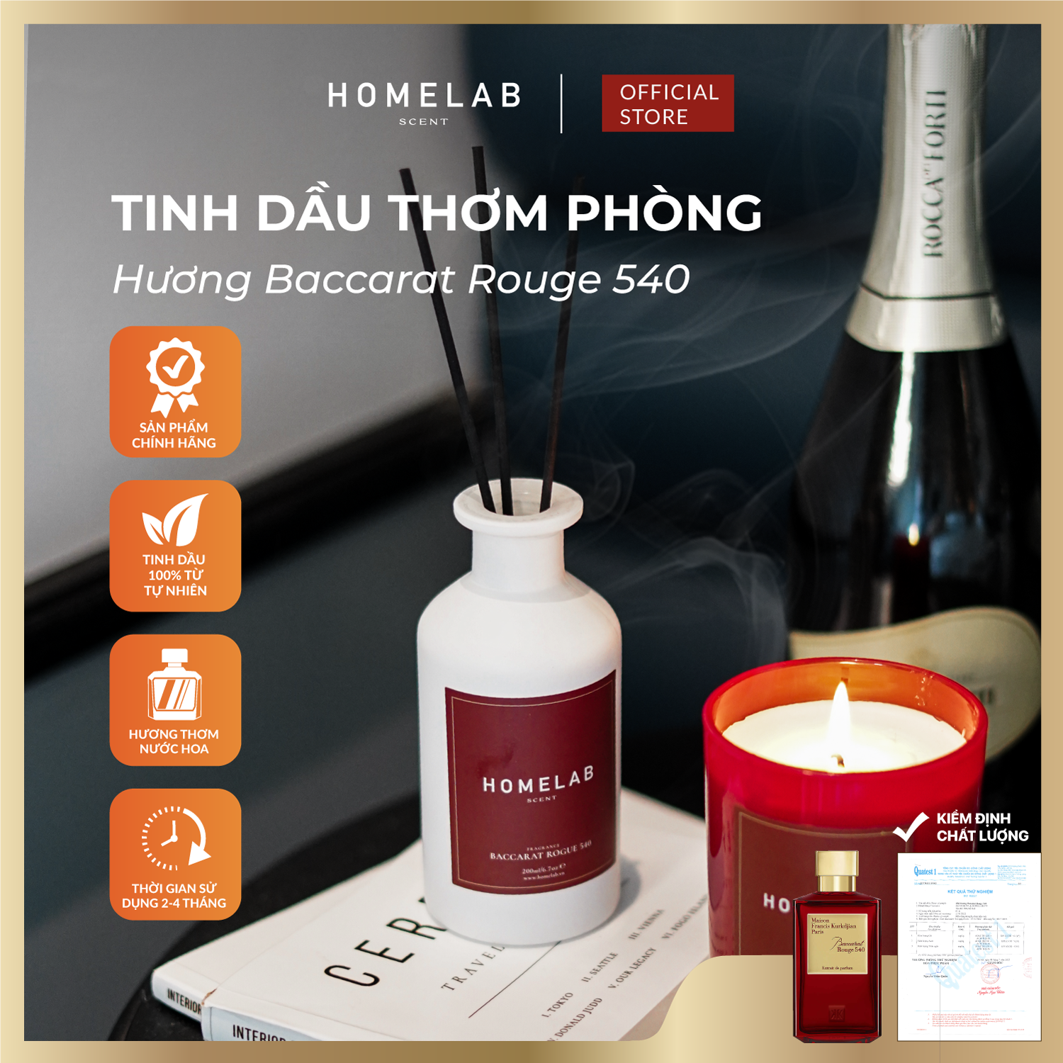 Tinh dầu thơm phòng mùi nước hoa baccarat rouge- kurkdjian , tinh dầu khuyếch tán sang chảnh, trẻ trung 200ml_homelab