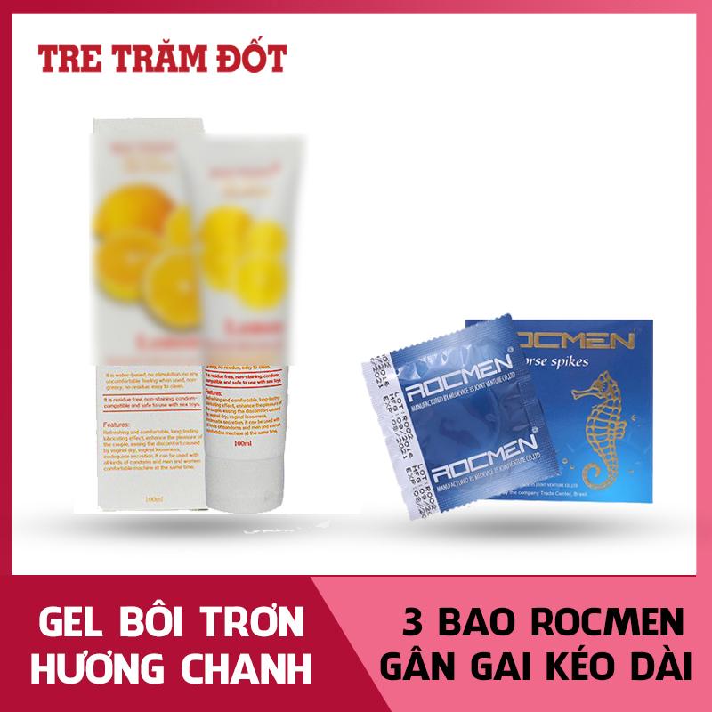 Gel bôi trơn hương chanh quến rũ lọ 100ml tặng 1 hộp  3C Bao cao su gai gân hương bạc hà ( Gel Hoa quả - An toàn - Tăng khoái cảm)