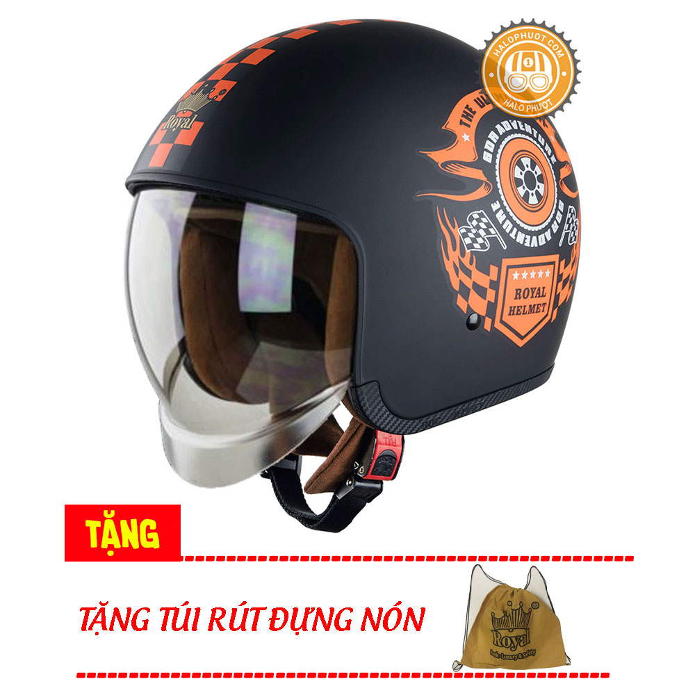 Nón bảo hiểm 3/4 kính âm Royal M139 tem V1 đen nhám (Tặng balo rút) (Bảo hành trọn đời)