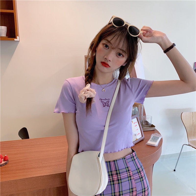Áo croptop nữ có cổ vải cotton co giãn thoáng mát croptop ngắn tay thun đẹp