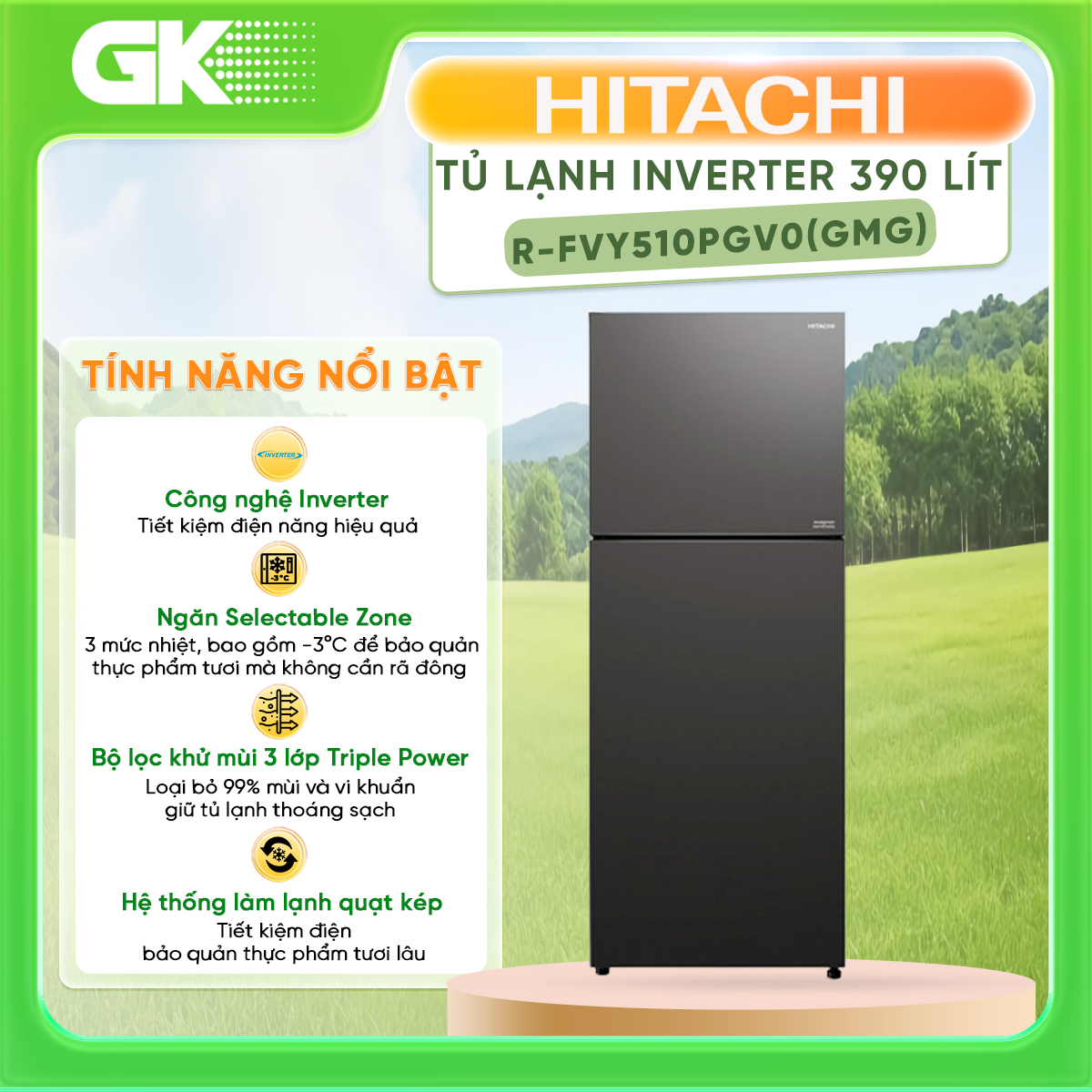 Tủ lạnh hitachi inverter 390 lít r-fvy510pgv0 - giao toàn quốc