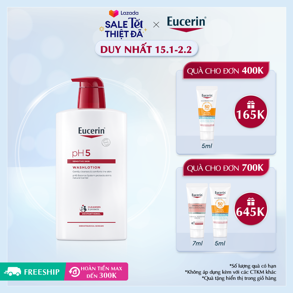Sữa Tắm & Rửa Mặt Cho Da Nhạy Cảm Eucerin pH5 Sensitive Skin Washlotion 1000ml