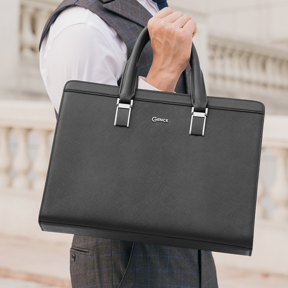 Túi xách công sở nam gence da bò saffiano cdx11 màu đen