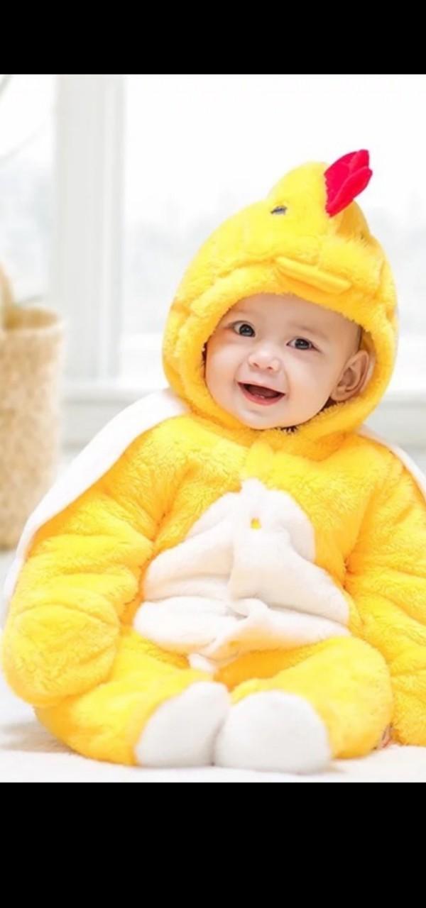 Bộ áo liền quần body bằng lông hình thú cho bé