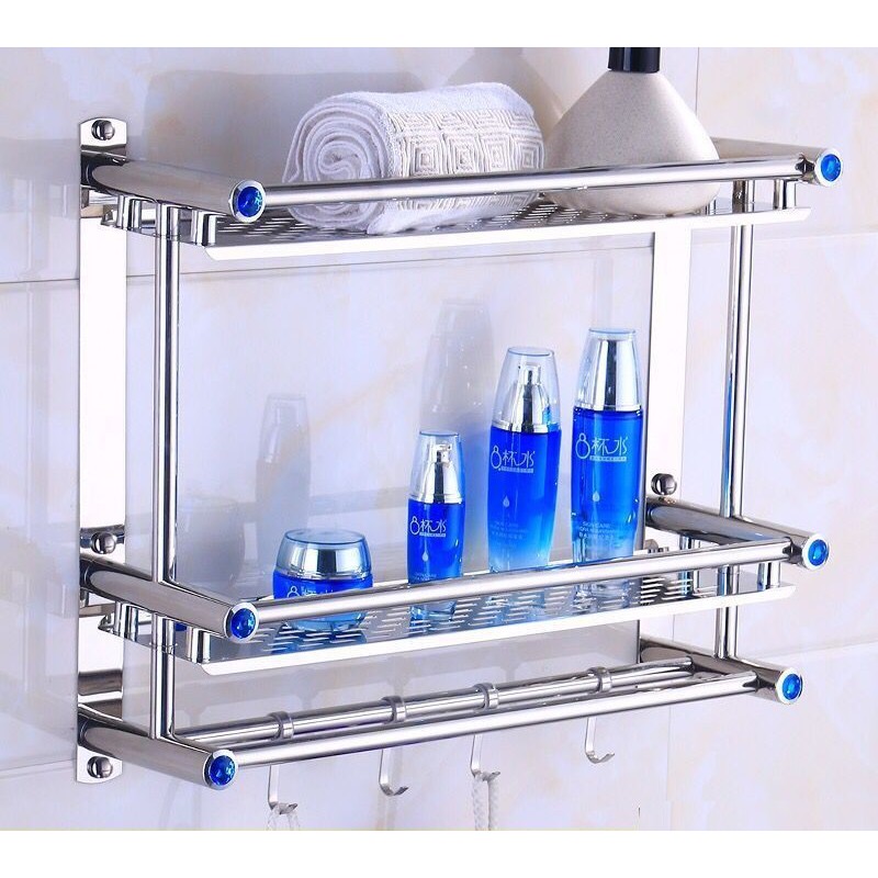 (Ảnh ) Kệ treo khăn phòng tắm, Gía để đồ nhà tắm thông minh gấp gọn Inox 304 cao cấp (2 Tầng)