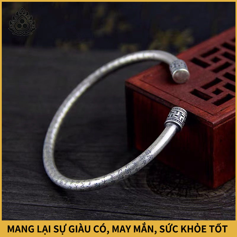 HR-S999 Bạc Họa Tiết Chữ Vạn Trái Tim Kinh Vòng Tay Mở Nam Nữ Cặp Đôi Làm Cũ Phong Cách Retro Phong Cách Trung Hoa Chắc Chắn Vòng Tay quà Tặng