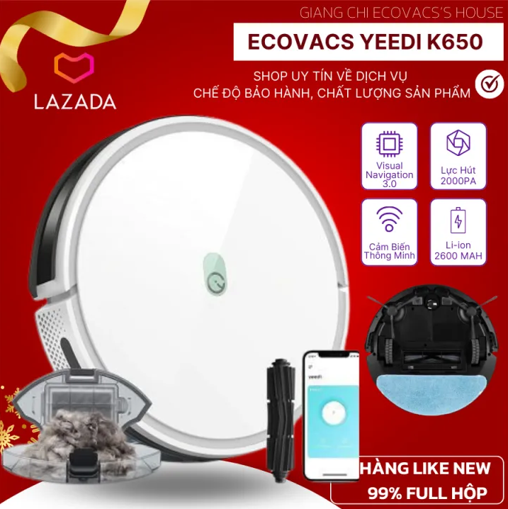 Robot hút bụi lau nhà ecovacs yeedi k650 - hàng trưng bày 99% - pin khủng 2600 - lực hút 2000pa - đặt lịch làm việc tự động - bảo hành 12 tháng