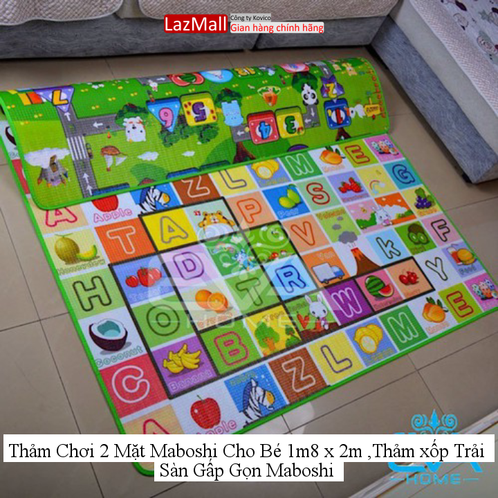 Thảm chơi 2 mặt maboshi cho bé 1m8 x 2m ,thảm xốp trải sàn gấp gọn maboshi
