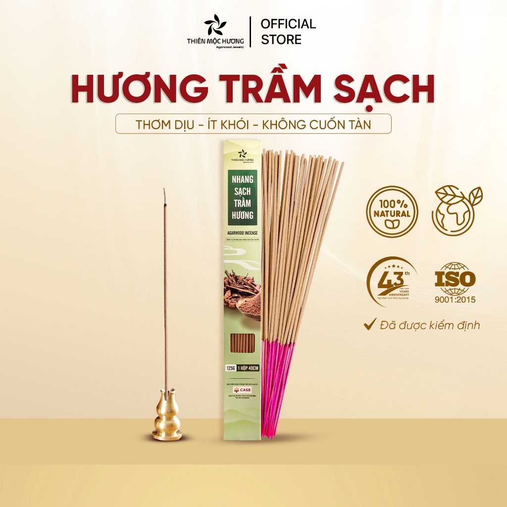 Nhang trầm hương sạch, không cuốn tàn, không hóa chất Thiên Mộc Hương loại 8 năm tích trầm, ít khói, mùi thơm nhẹ dịu, 40cm