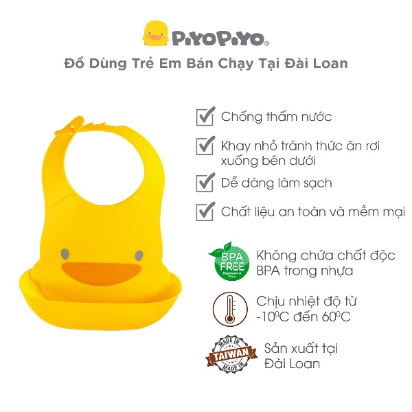 Yếm hứng thức ăn chống thấm bằng nhựa Piyo Piyo, nhập khẩu Đài Loan