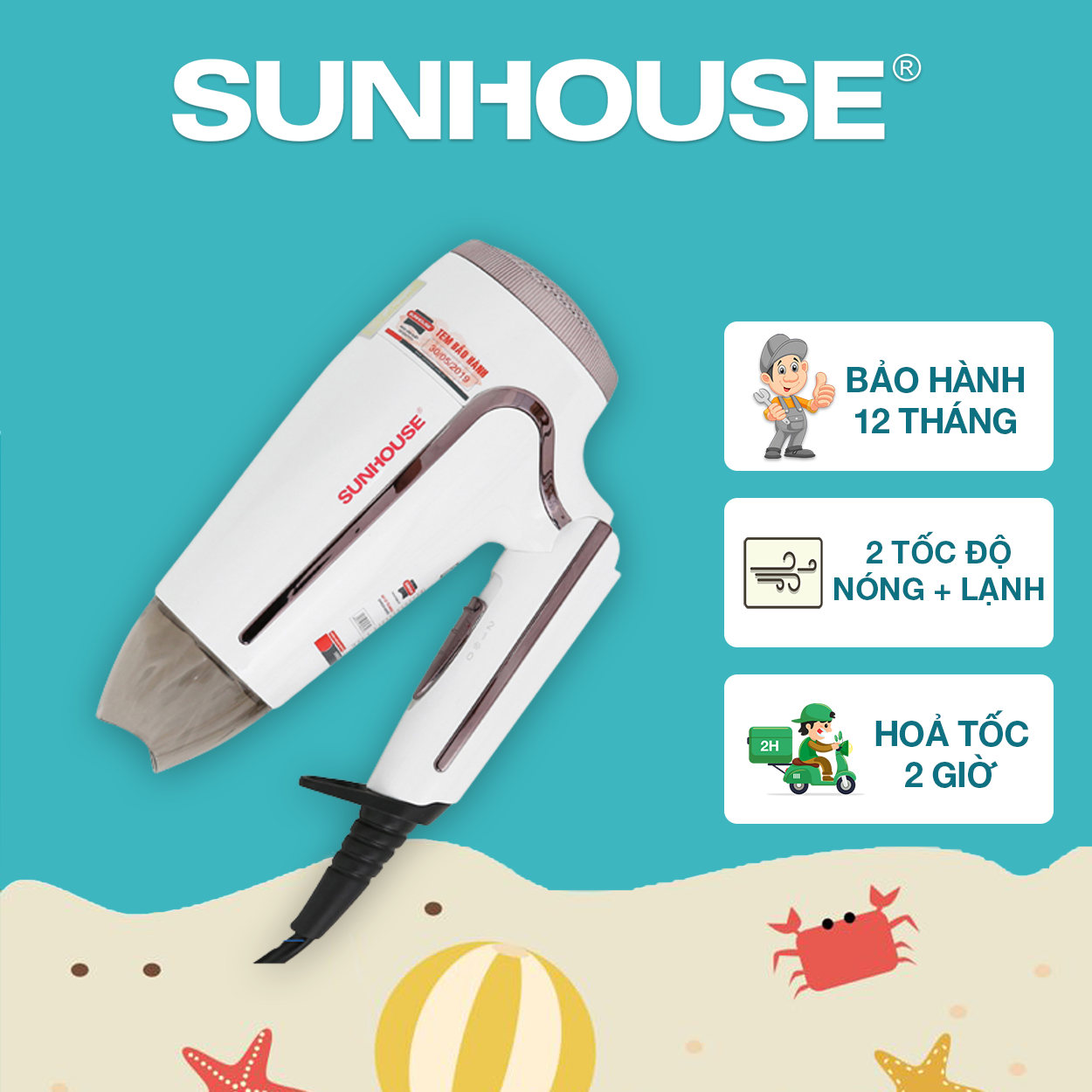 Máy sấy tóc sunhouse shd2308w - bảo hành 12 tháng