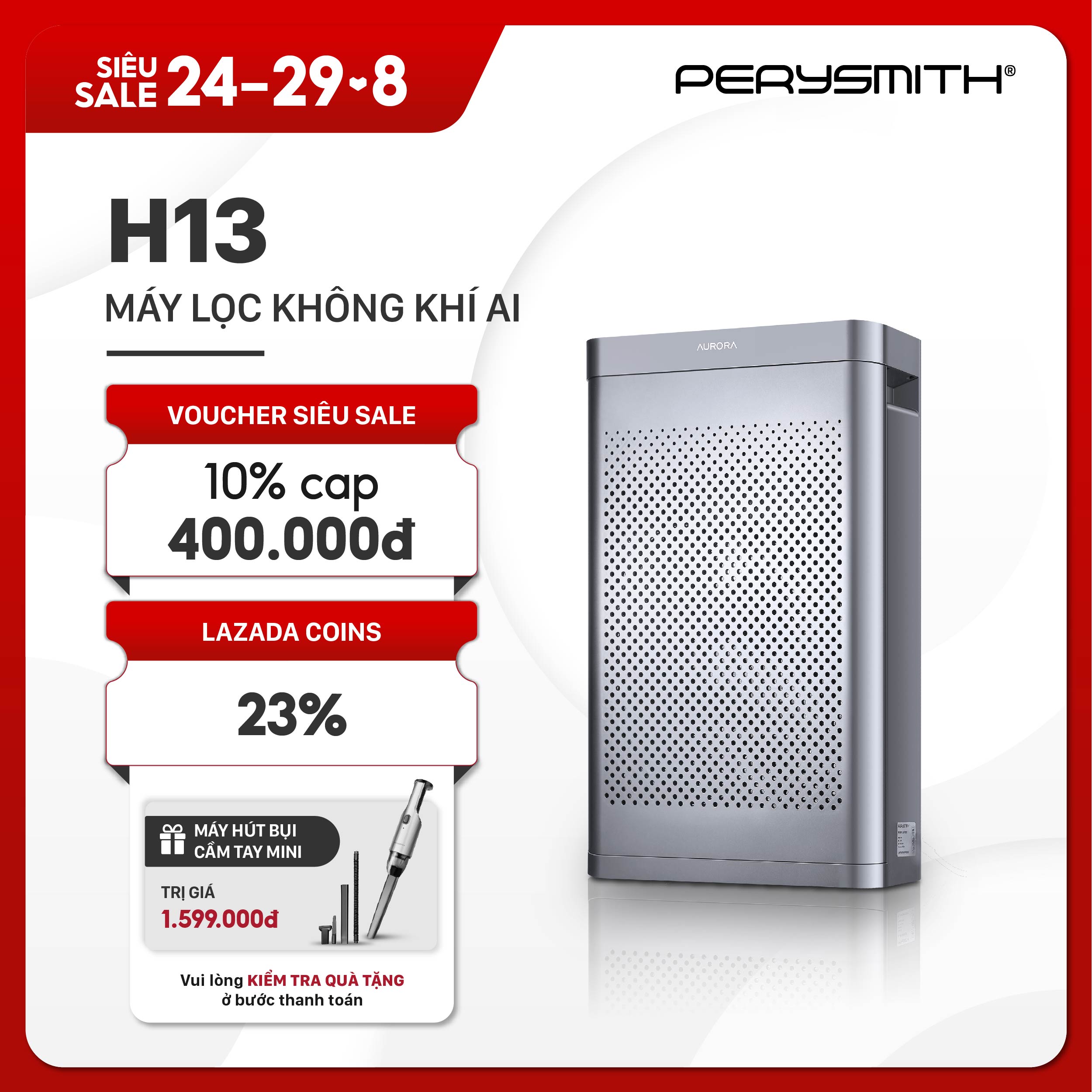 Perysmith h13 máy lọc không khí thông minh aurora màn hình cảm ứng với đèn uv