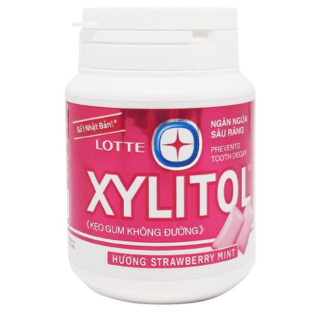 6 Hũ Kẹo Gum không đường Xylitol hương dâu bạc hà hũ 58g