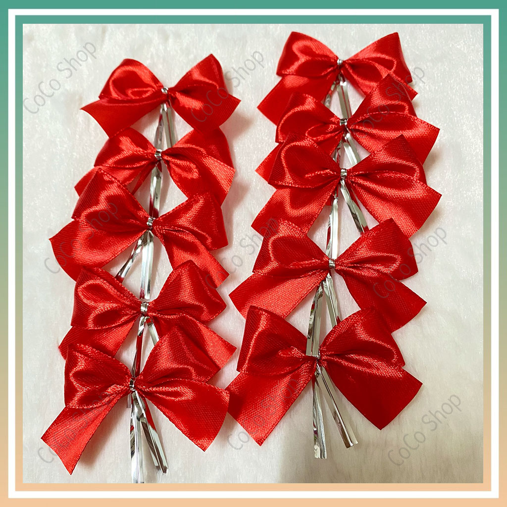 Bộ 10 nơ đỏ trang trí cây thông noel , giáng sinh