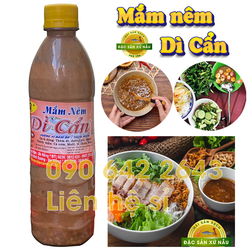 Nước Mắm Nêm Dì Cẩn chính hiệu loại đặc biệt hũ 500gram - Đặc Sản Miền Trung