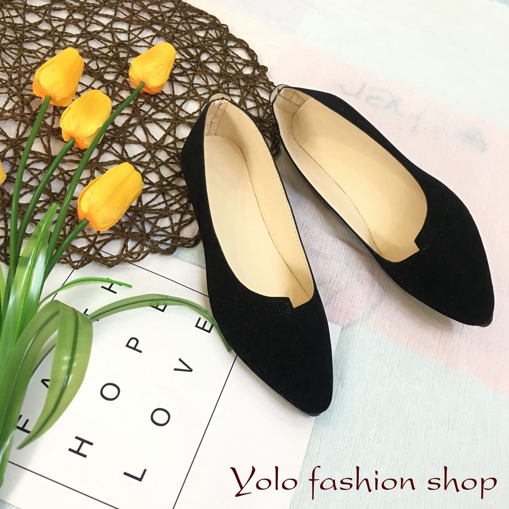 OD1 Giày búp bê nữ đế bằng da lộn vá mũi xinh xắn