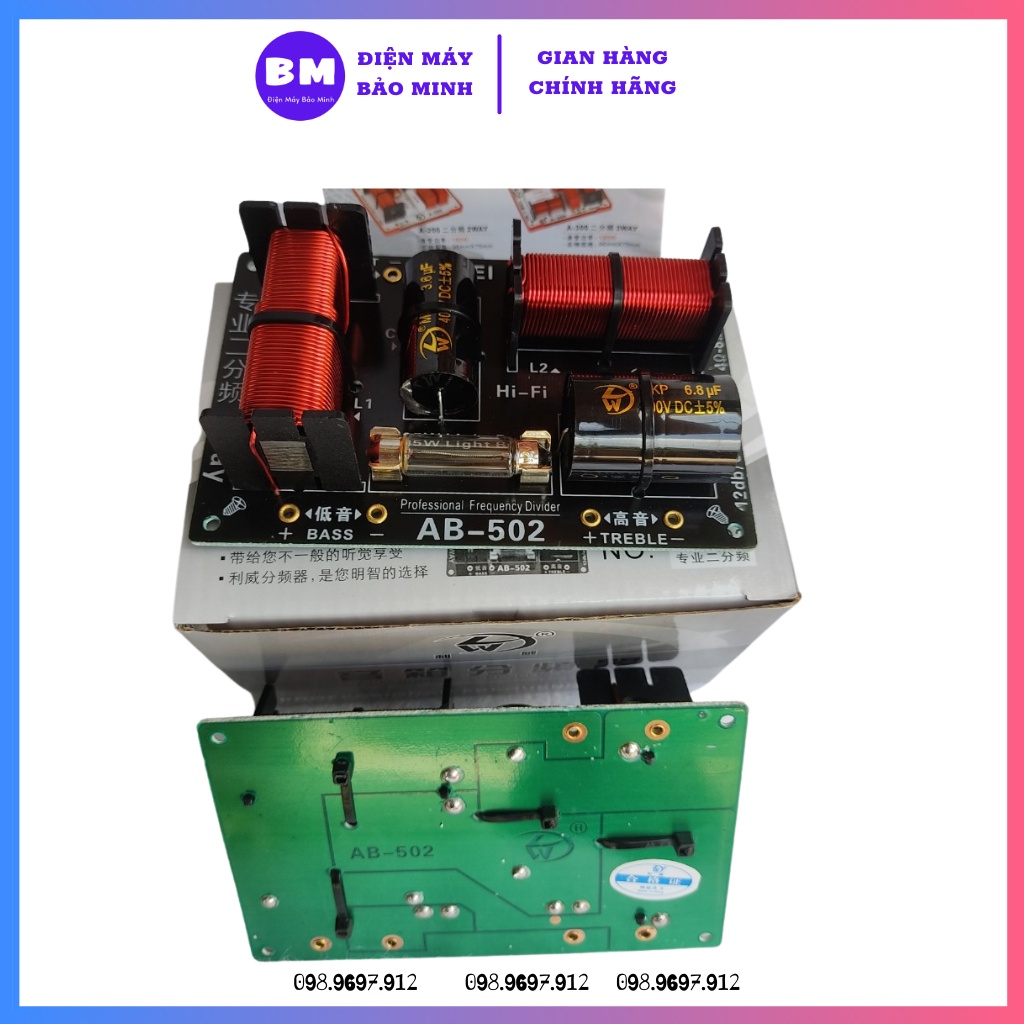 Phân tần 2 đường tiếng - Giá 1 mạch - Mạch phân tần loa AB-502 dùng cho 1 Bass 1 Treble nhập khẩu cao cấp