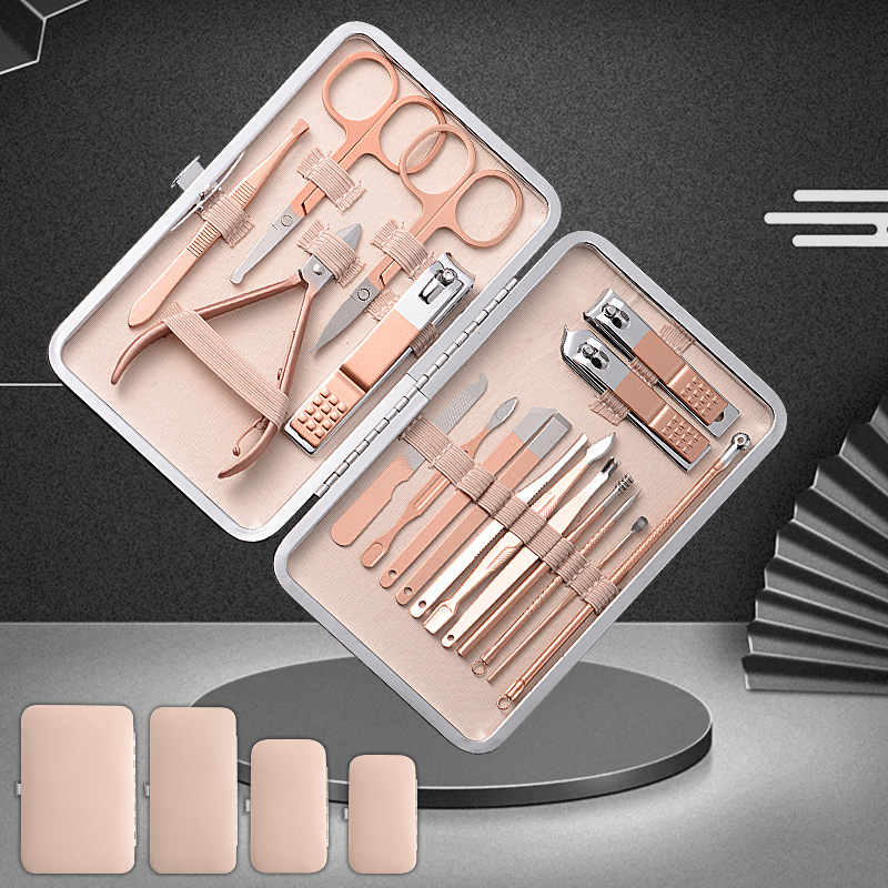 Bộ bấm móng chăm sóc móng 7 đến 18 món màu hồng