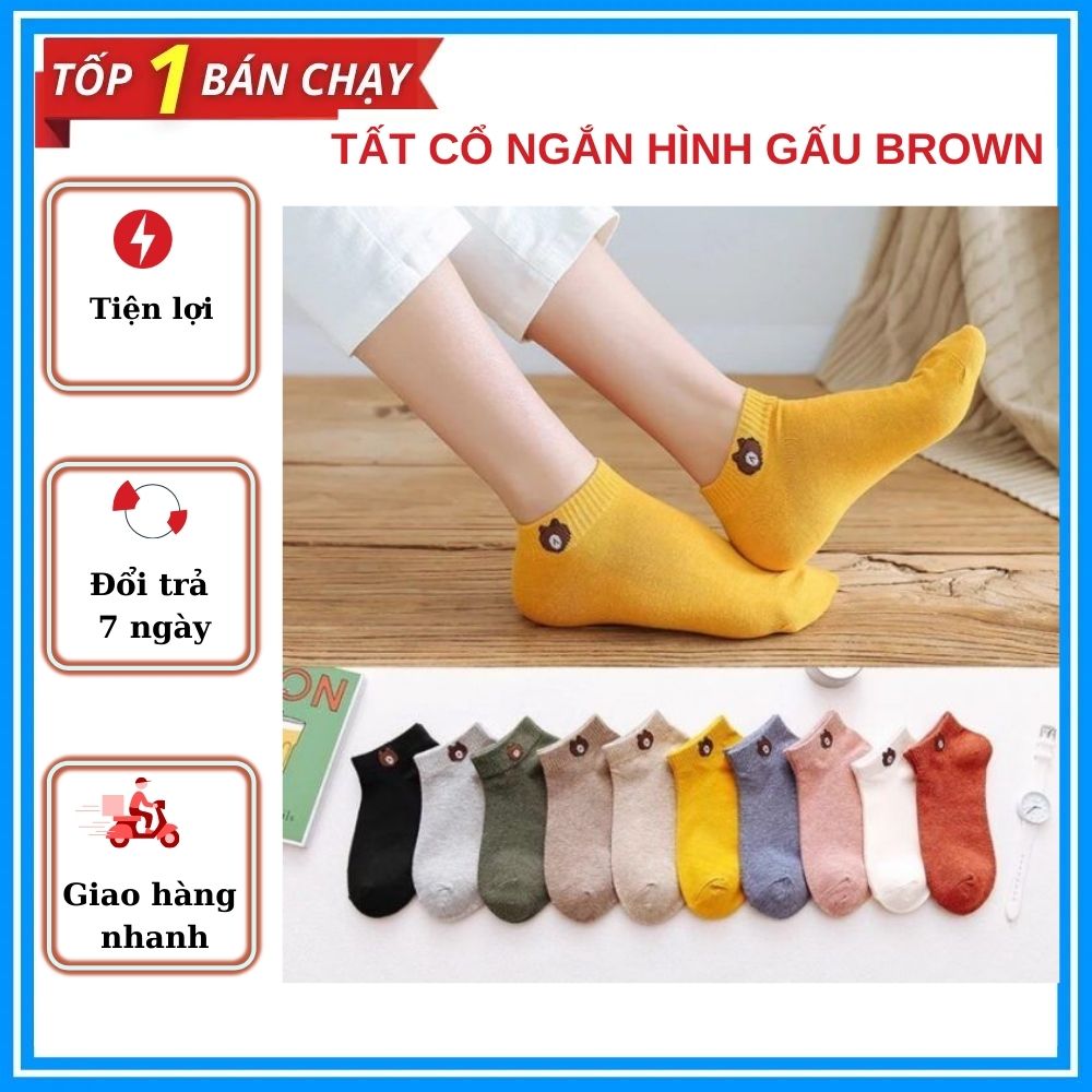 Set 10 đôi tất vớ gấu brown cổ ngắn kèm túi đựng