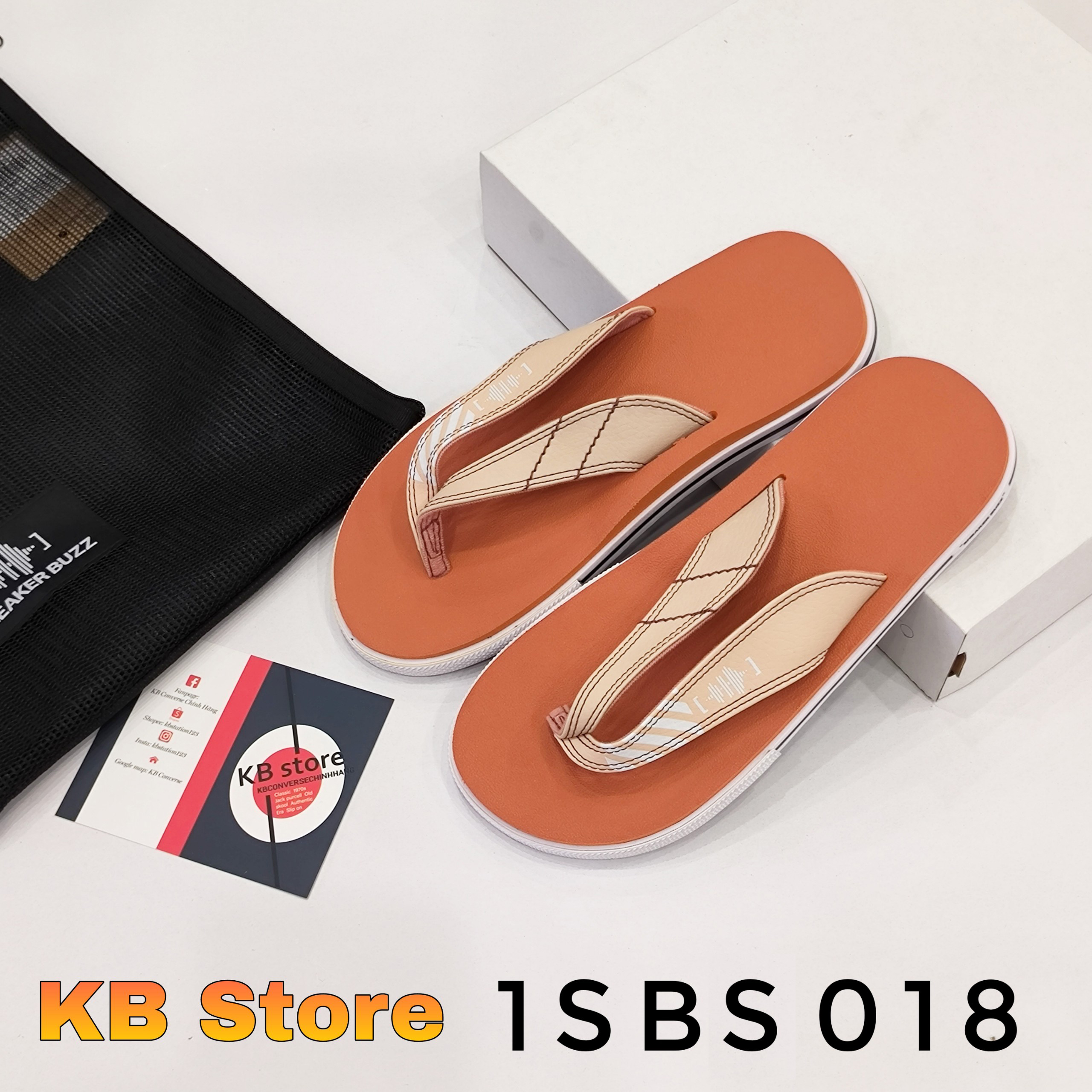 Dép Sneaker Buzz nền cam nâu quai da nhạt 1SBS018