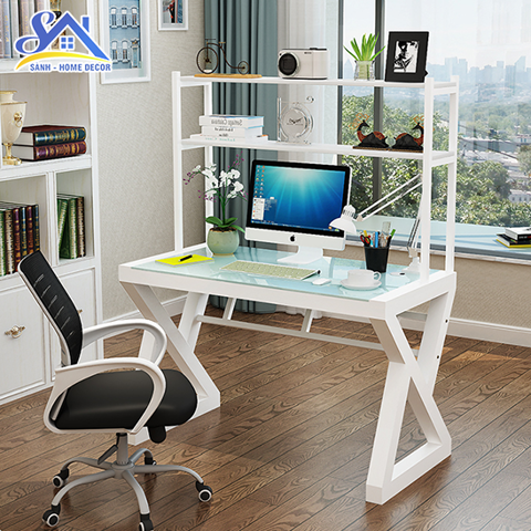 BÀN LÀM VIỆC KÍNH CƯỜNG LỰC CAO CẤP 2 TẦNG  STK003 - Made by SÀNH HOME DECOR