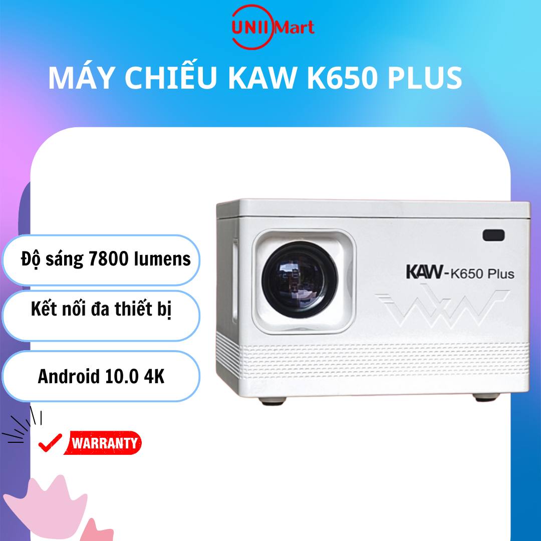 Máy Chiếu Mini 4K KAW K650 Plus chính hãng Full HD, Kết Nối Wifi, Điện Thoại, Độ Phân Dải Cao, Sắc Nét - Hàng chính hãng