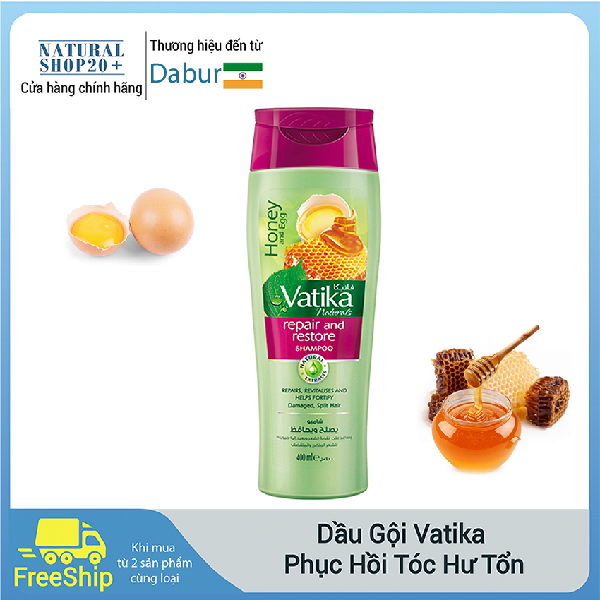 Dầu gội đầu Dabur Vatika Egg Protein Shampoo phục hồi tóc hư tổn dành cho những mái tóc khô xơ, hư tổn, làm hóa chất