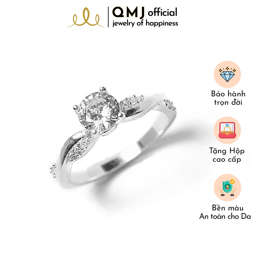 QMJ Nhẫn bạc Hoa Xoắn ổ đá 4 chấu đính đá thanh lịch và tinh tế dành cho bạn nữ nhẫn 1 viên đá, phụ kiện thời trang - QNL0052