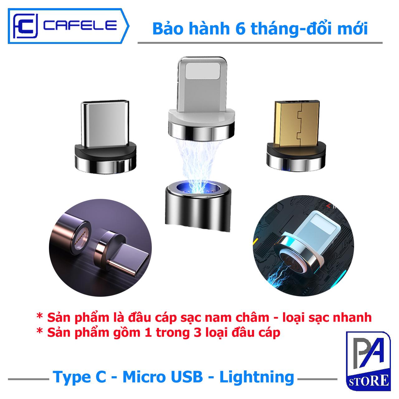 Đầu Cáp Sạc Nam Châm Rời Dùng Cho Cáp CAFELE - Loại Sạc Nhanh 3A QC 3.0 ( Gồm 1 trong 3 Đầu Lightning, Type C, Micro USB)