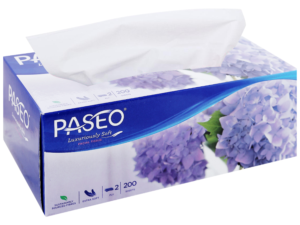Combo 6 hộp Khăn giấy Paseo hộp 200 Tờ x 2 Lớp