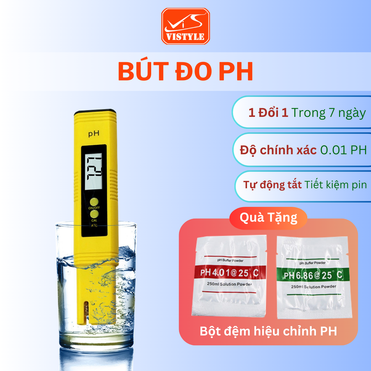 Bút đo pH nước kiểm tra độ mặn chua Phèn Kiểm soát độ axit kiềm của nước Thiết kế nhỏ gọn Dễ sử dụng Vistyle shop