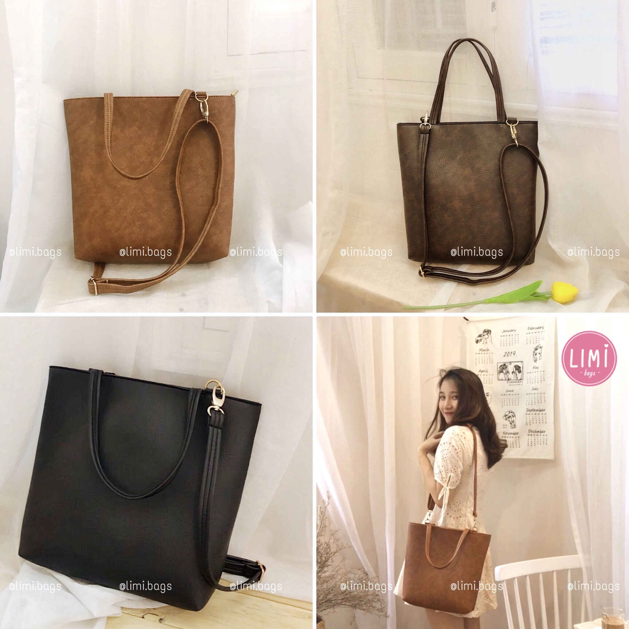 Túi Tote Da cho Nữ Limi Bags xách tay đeo chéo phù hợp công sở đi học cỡ lớn vừa A4