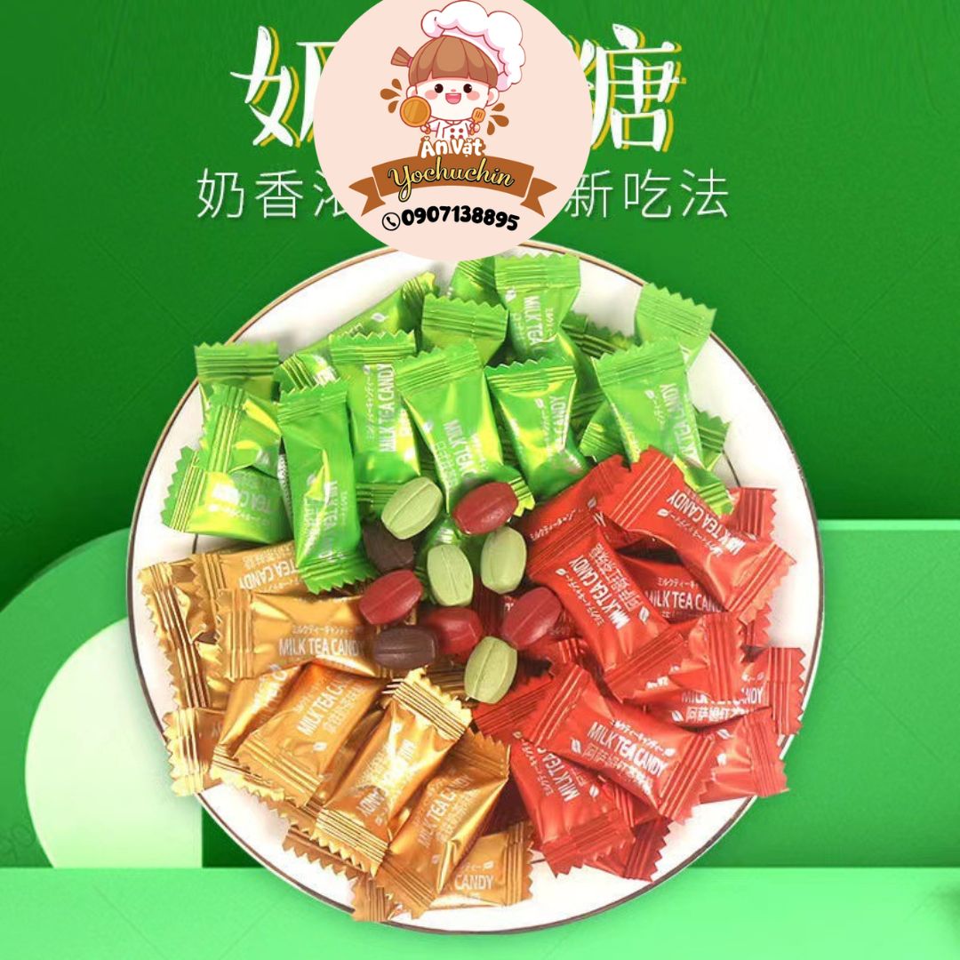 Bịch Kẹo cà phê trà sữa 100gr, Kẹo trà sữa , Kẹo trà macha latte, Ăn vặt