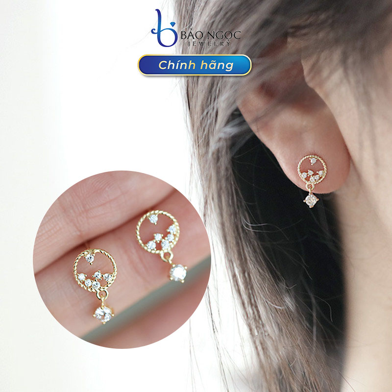 Khuyên tai bạc nữ s925 dáng tròn hoa nhí, khuyên tai bạc xi vàng trắng cao cấp - b2647 - bảo ngọc jewelry
