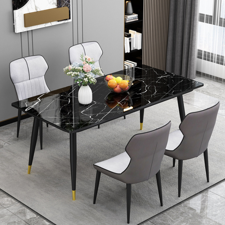 Bàn ăn sang trọng dài 1m2, bàn ăn cơm gia đình hiện đại, Bàn ăn mặt kính mạ vân đá BGA026