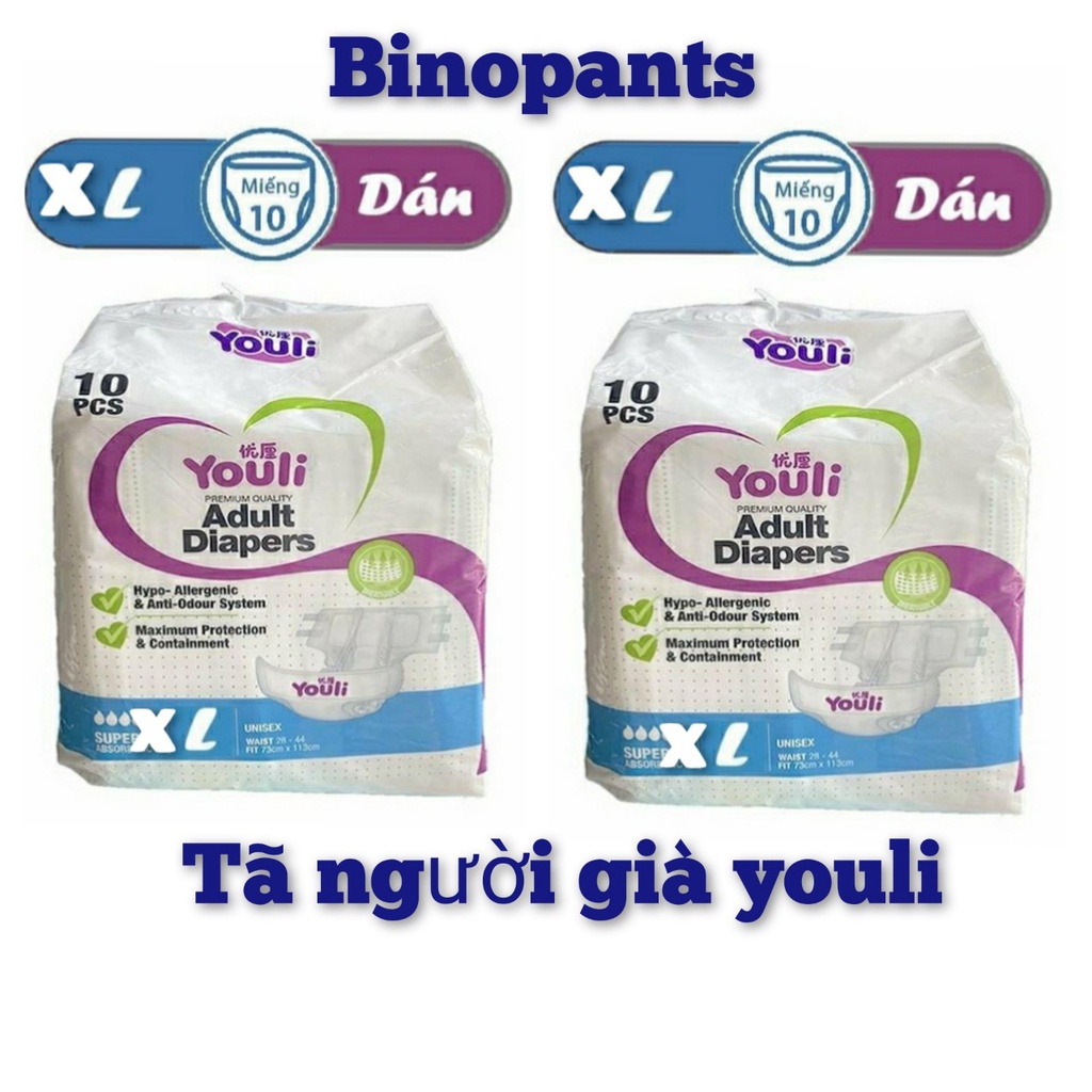 Bỉm/Tã dán/quần YOULI người lớn/ người già đủ size tiện lợi gói 10 miếng