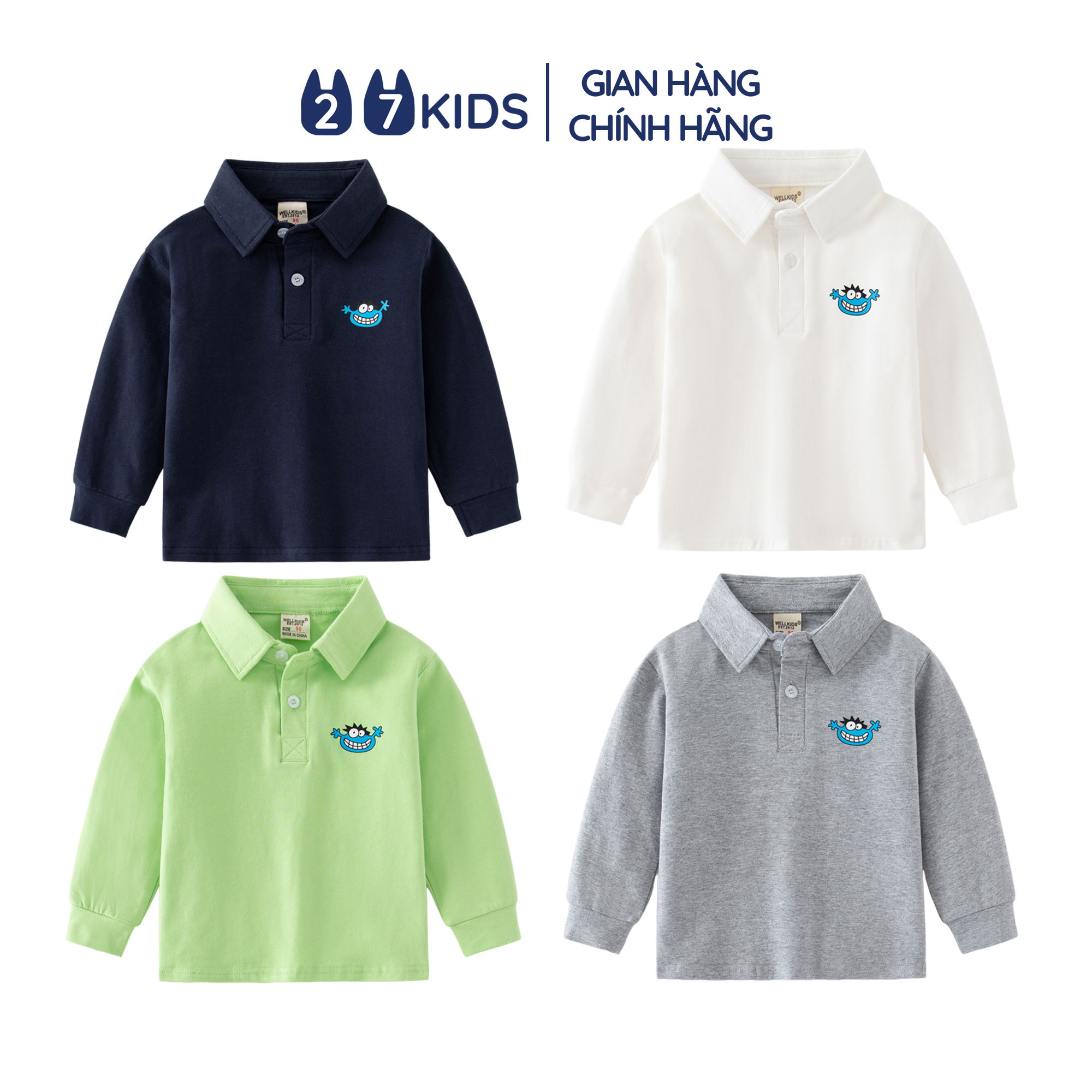 Áo Polo bé trai dài tay 27Kids WELLKIDS áo thun sơ mi nam thu đông cho trẻ từ 2-8 tuổi BLPO2