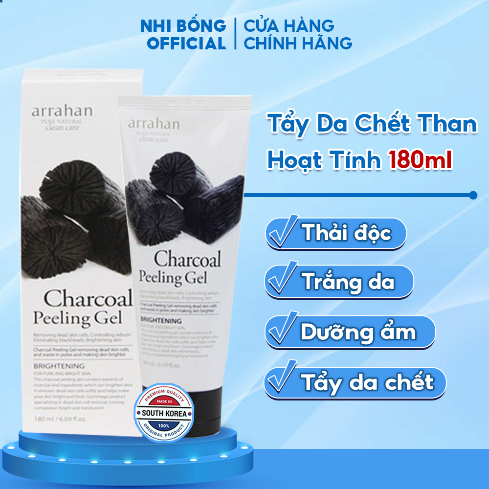 Tẩy Da Chết Arrahan Hàn Quốc chiết xuất từ Than Hoạt Tính giúp loại bỏ tế bào da chết giúp trắng da thải độc & mờ thâm nám 180ml