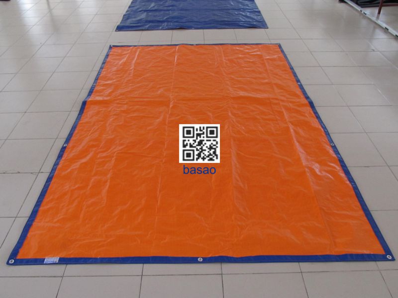 Tấm bạt che may sẵn, kích thước 2,5m x 3,0m, màu xanh - cam, không thấm nước