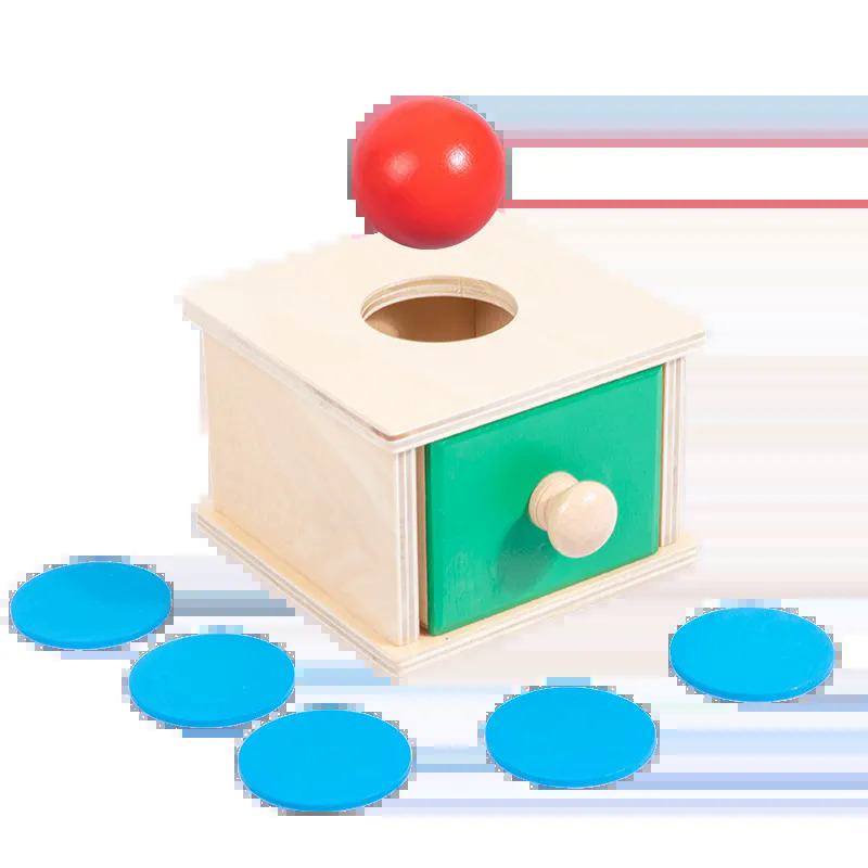 Montessori Vật liệu gỗ 2 trong 1 Đồng xu hộp bóng Bộ 1 hộp 2 chơi trò chơi