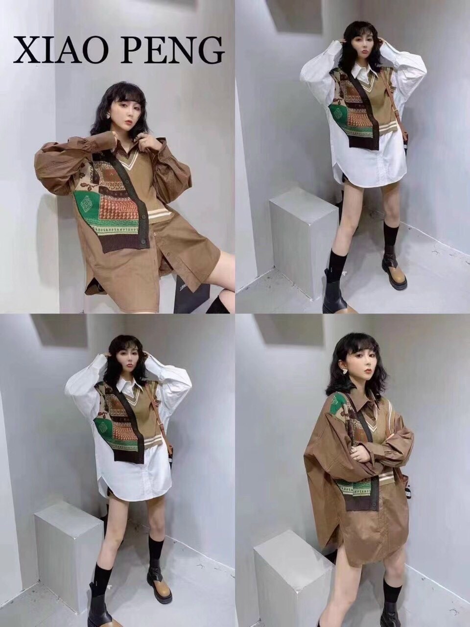 Áo sơ mi pha len thổ cẩm oversize cá tính