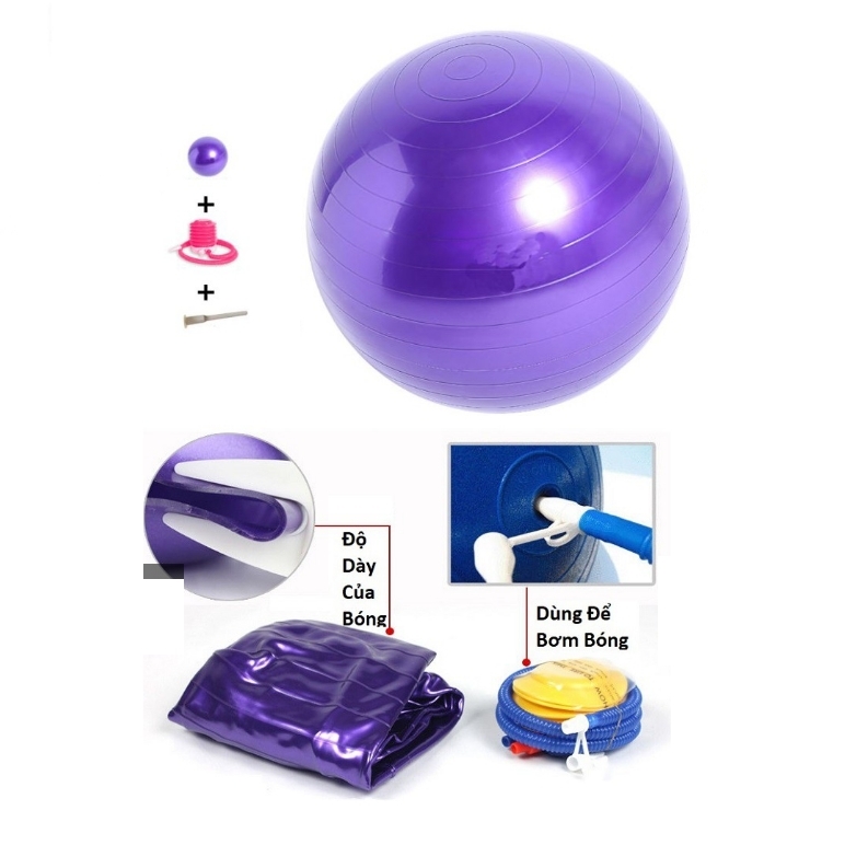 Bóng tập yoga cao cấp 65cm dày 2mm chống nổ, bóng trơn, bóng gai