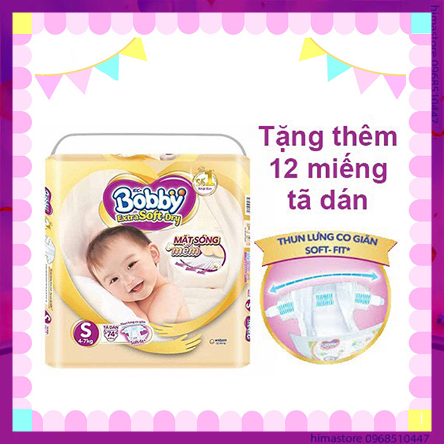 Tã/bỉm dán cao cấp siêu mềm Bobby Extra soft size S 74 - Cam kết HSD còn ít nhất 10 tháng