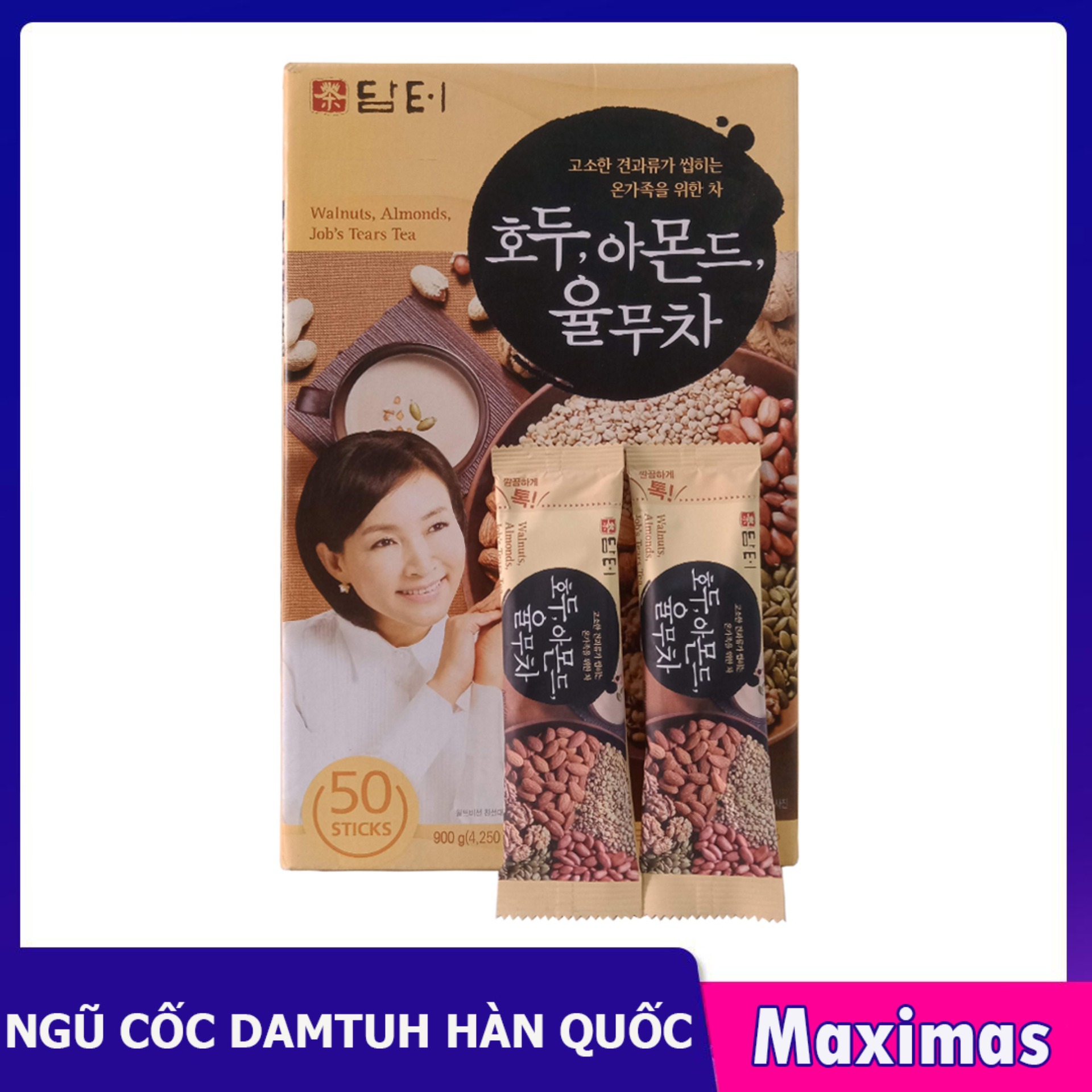 Bột ngũ cốc hạt Óc chó Hạnh nhân Damtuh Hàn Quốc 18g x 50 gói - Ăn vặt Hàn