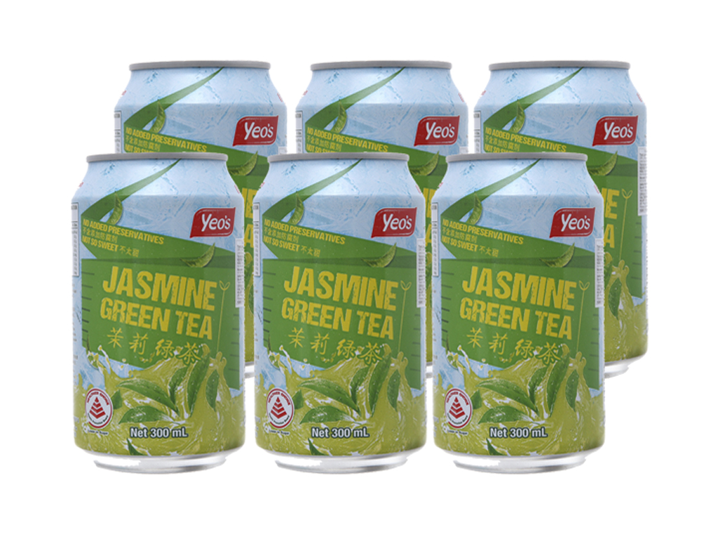 6 lon trà xanh Yeo's hương lài 300ml